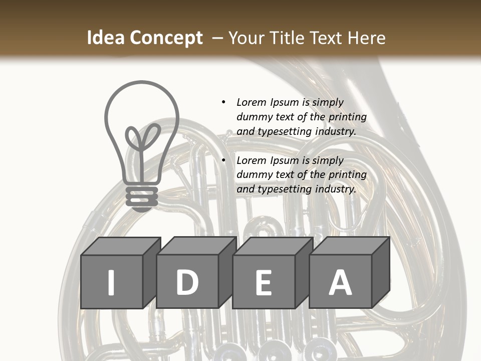 A Gold Brass French Horn Isolated Against A White Background In The Horizontal Format. PowerPoint Template