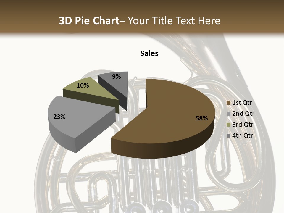 A Gold Brass French Horn Isolated Against A White Background In The Horizontal Format. PowerPoint Template