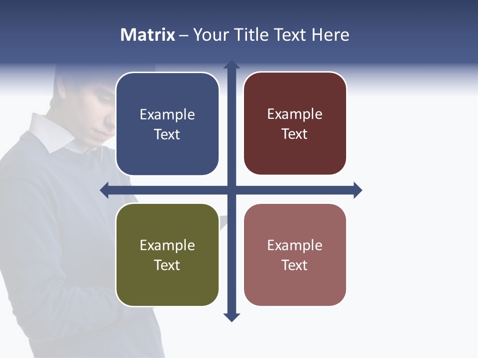 A Man In A Blue Sweater Is Holding A Clipboard PowerPoint Template