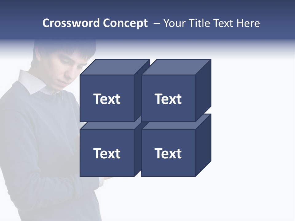 A Man In A Blue Sweater Is Holding A Clipboard PowerPoint Template