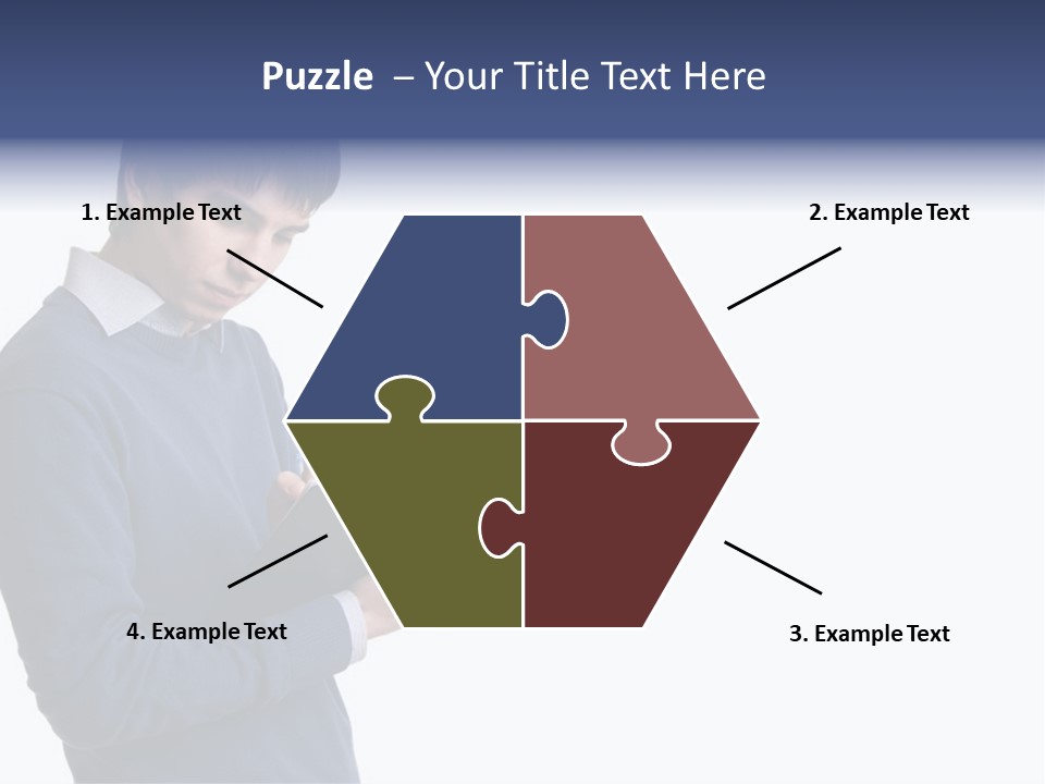 A Man In A Blue Sweater Is Holding A Clipboard PowerPoint Template