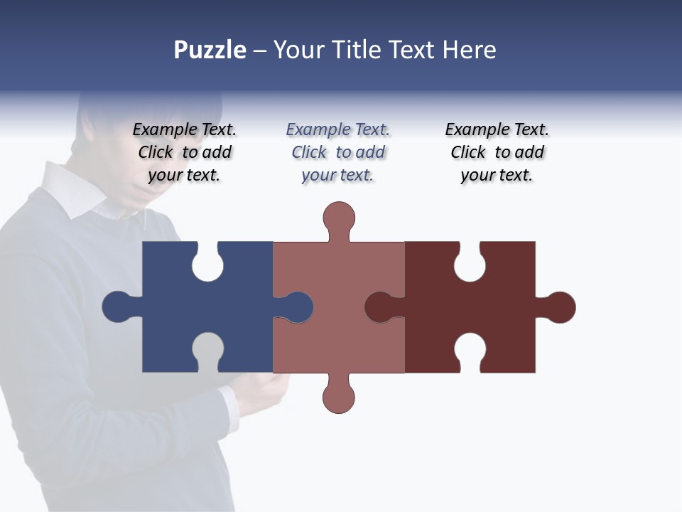 A Man In A Blue Sweater Is Holding A Clipboard PowerPoint Template