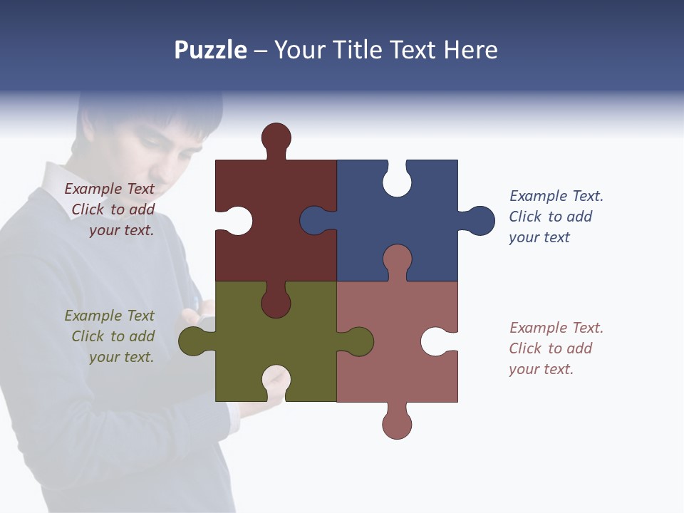 A Man In A Blue Sweater Is Holding A Clipboard PowerPoint Template