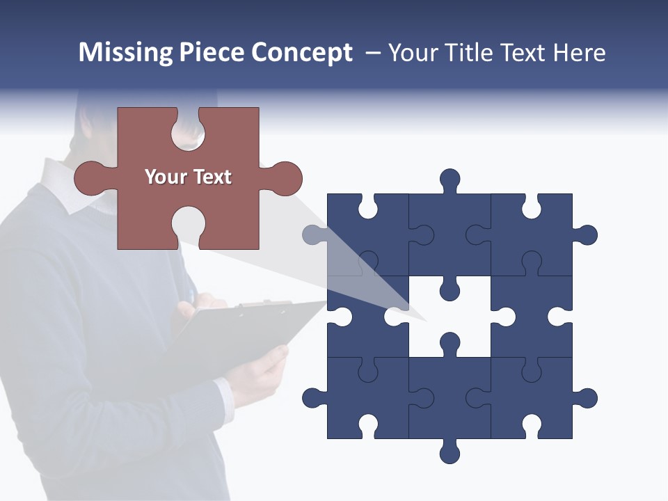 A Man In A Blue Sweater Is Holding A Clipboard PowerPoint Template