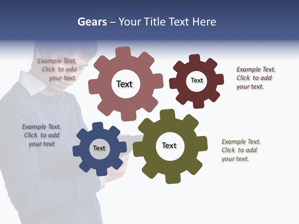 A Man In A Blue Sweater Is Holding A Clipboard PowerPoint Template