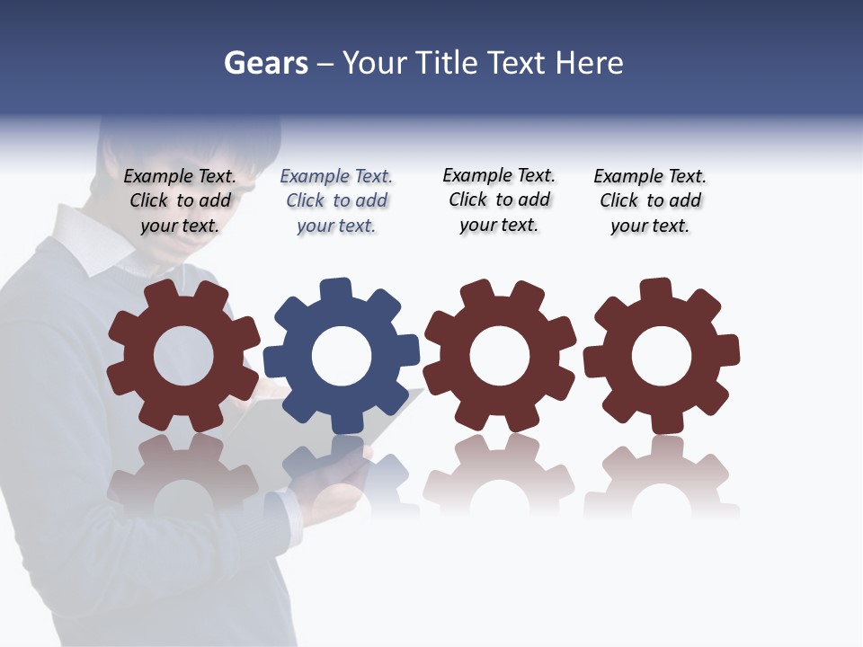 A Man In A Blue Sweater Is Holding A Clipboard PowerPoint Template