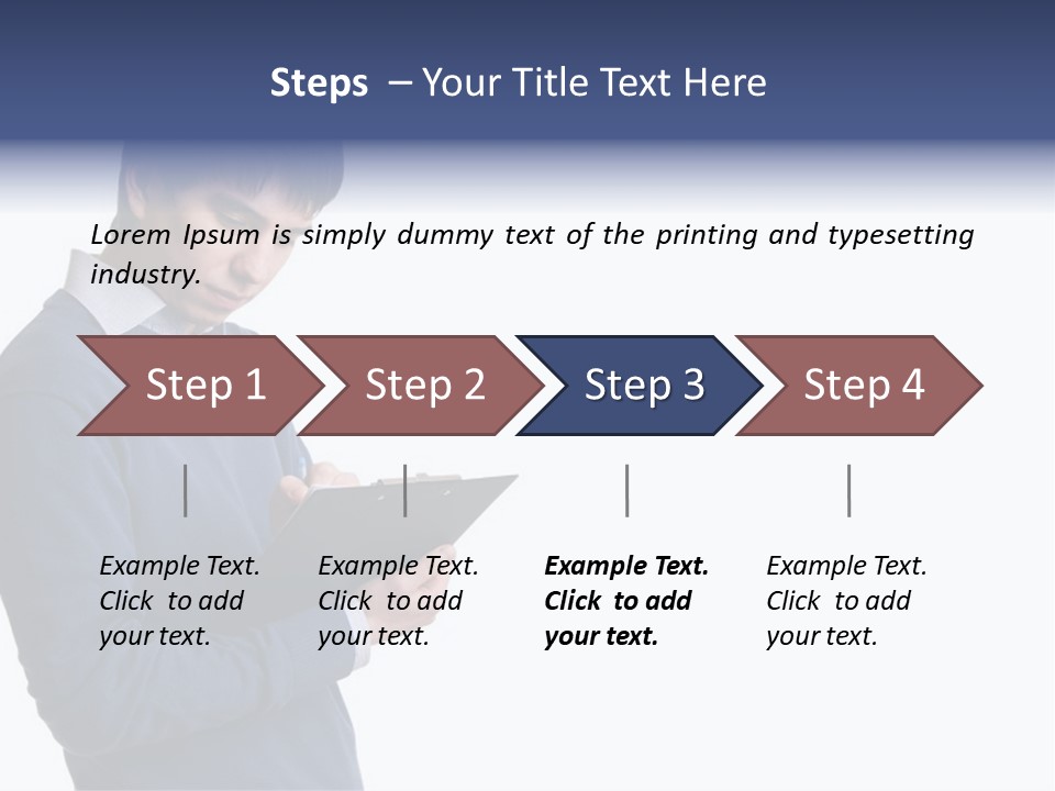 A Man In A Blue Sweater Is Holding A Clipboard PowerPoint Template