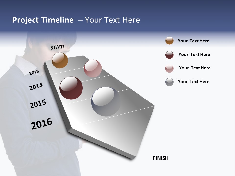 A Man In A Blue Sweater Is Holding A Clipboard PowerPoint Template