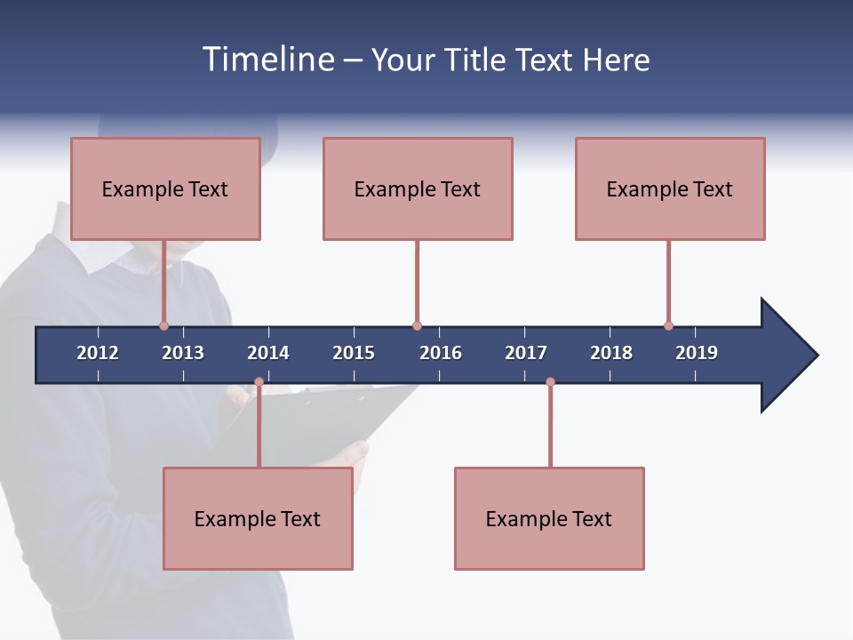 A Man In A Blue Sweater Is Holding A Clipboard PowerPoint Template