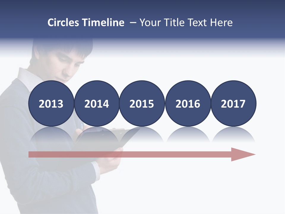 A Man In A Blue Sweater Is Holding A Clipboard PowerPoint Template