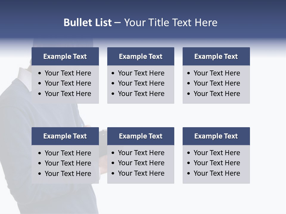 A Man In A Blue Sweater Is Holding A Clipboard PowerPoint Template