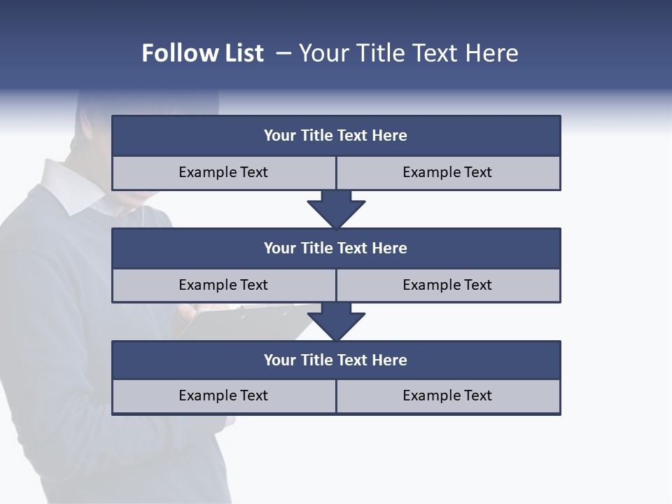 A Man In A Blue Sweater Is Holding A Clipboard PowerPoint Template