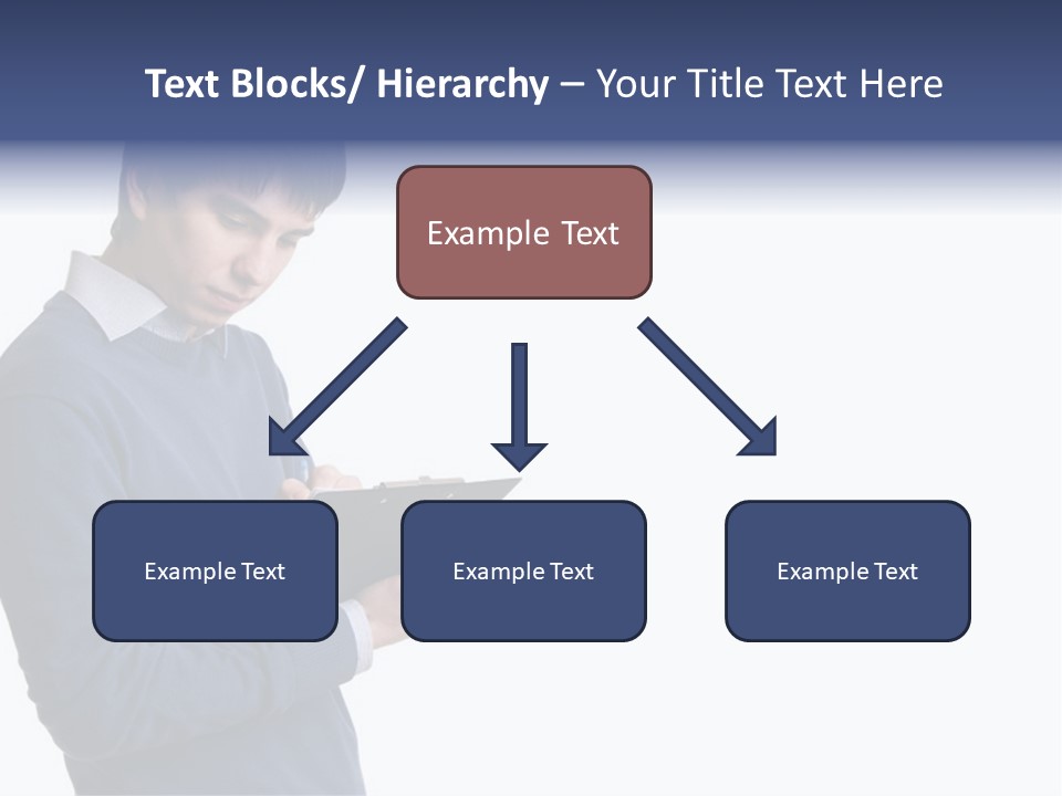 A Man In A Blue Sweater Is Holding A Clipboard PowerPoint Template
