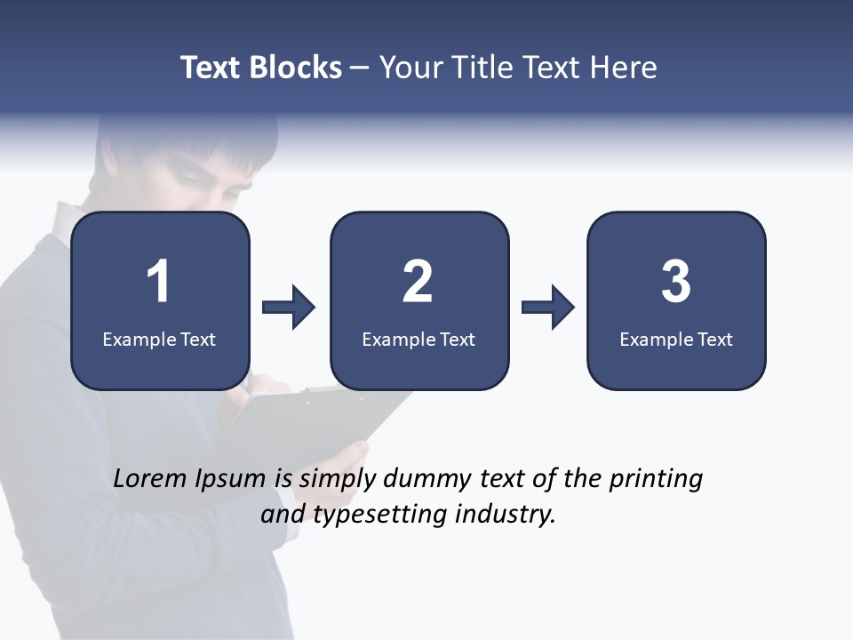 A Man In A Blue Sweater Is Holding A Clipboard PowerPoint Template