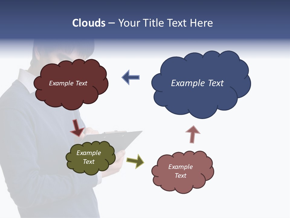 A Man In A Blue Sweater Is Holding A Clipboard PowerPoint Template