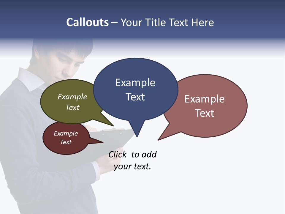 A Man In A Blue Sweater Is Holding A Clipboard PowerPoint Template