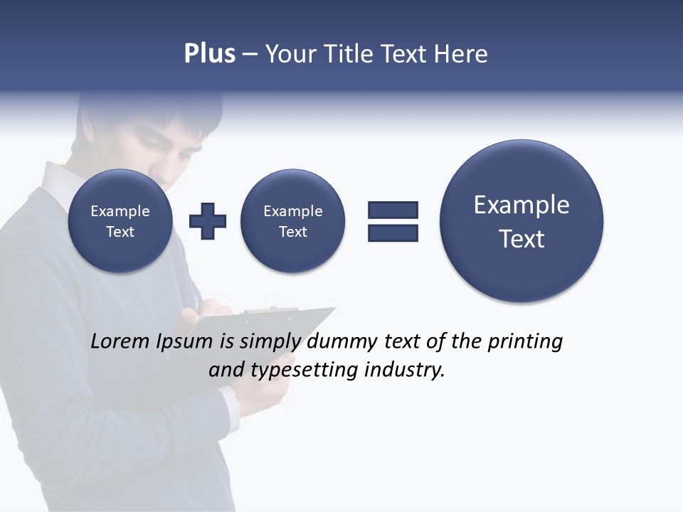 A Man In A Blue Sweater Is Holding A Clipboard PowerPoint Template