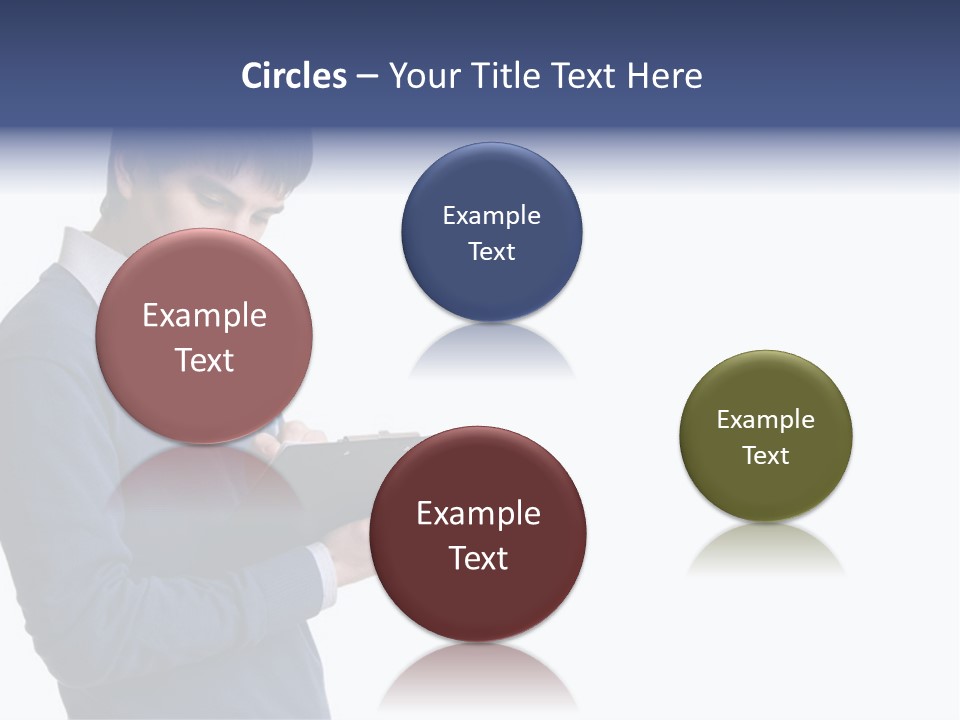 A Man In A Blue Sweater Is Holding A Clipboard PowerPoint Template