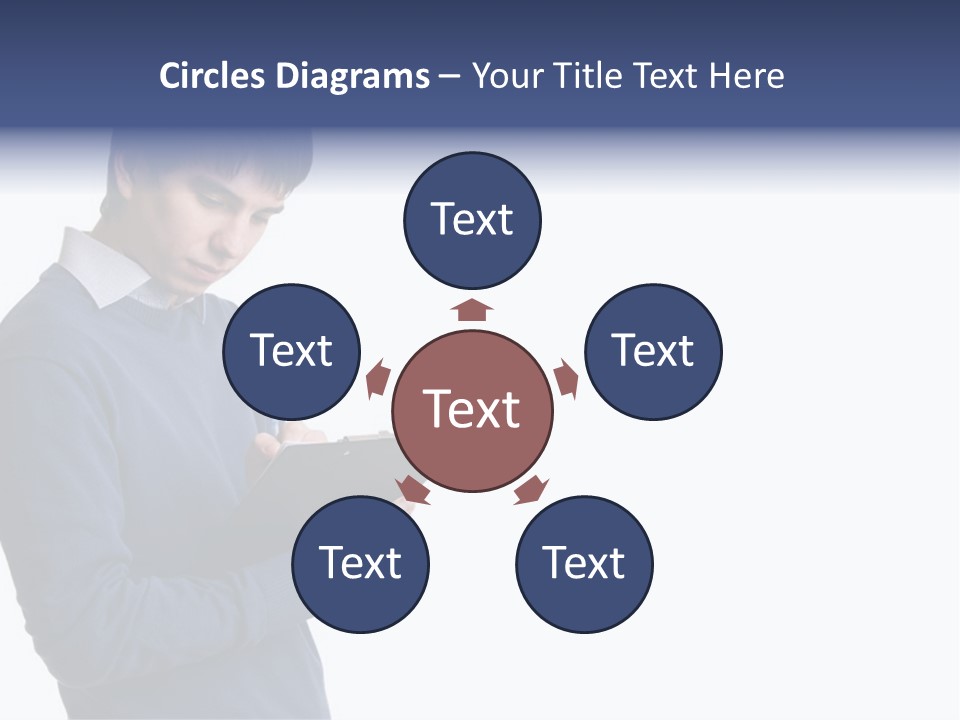 A Man In A Blue Sweater Is Holding A Clipboard PowerPoint Template