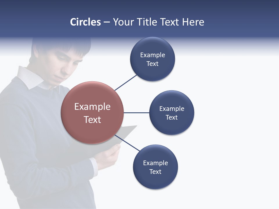 A Man In A Blue Sweater Is Holding A Clipboard PowerPoint Template