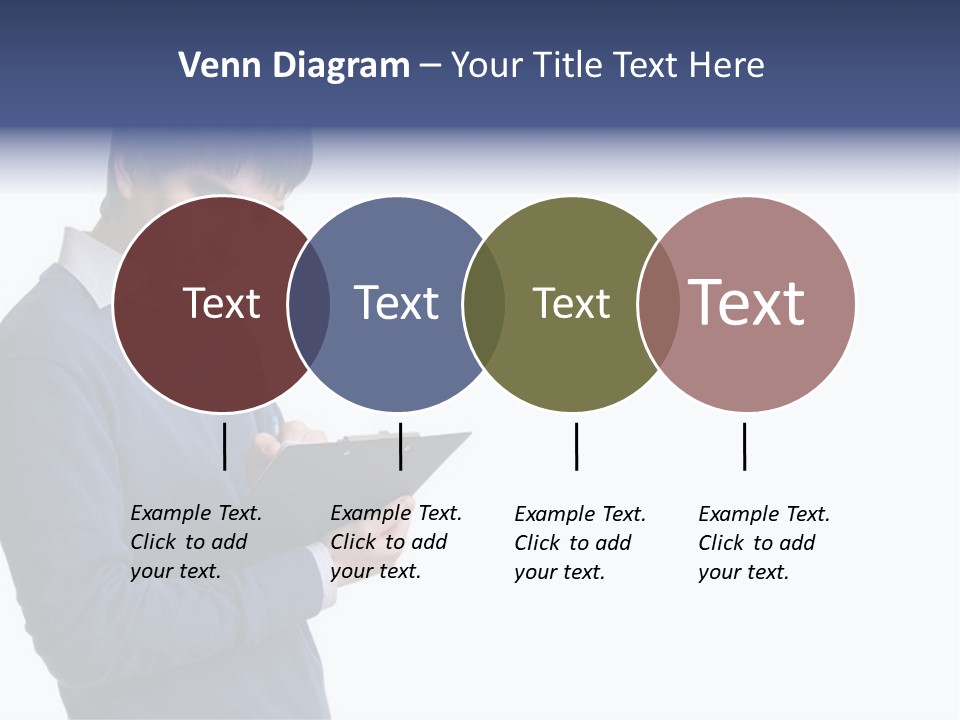 A Man In A Blue Sweater Is Holding A Clipboard PowerPoint Template