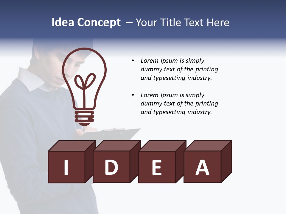 A Man In A Blue Sweater Is Holding A Clipboard PowerPoint Template