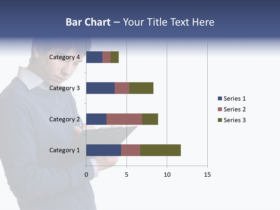 A Man In A Blue Sweater Is Holding A Clipboard PowerPoint Template