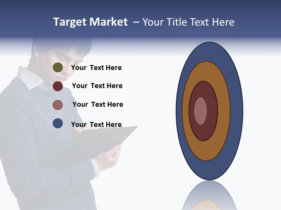 A Man In A Blue Sweater Is Holding A Clipboard PowerPoint Template