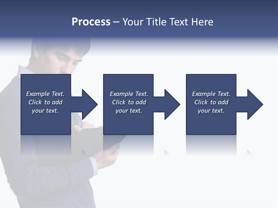 A Man In A Blue Sweater Is Holding A Clipboard PowerPoint Template