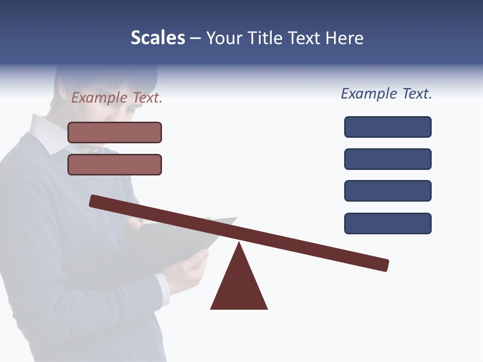 A Man In A Blue Sweater Is Holding A Clipboard PowerPoint Template