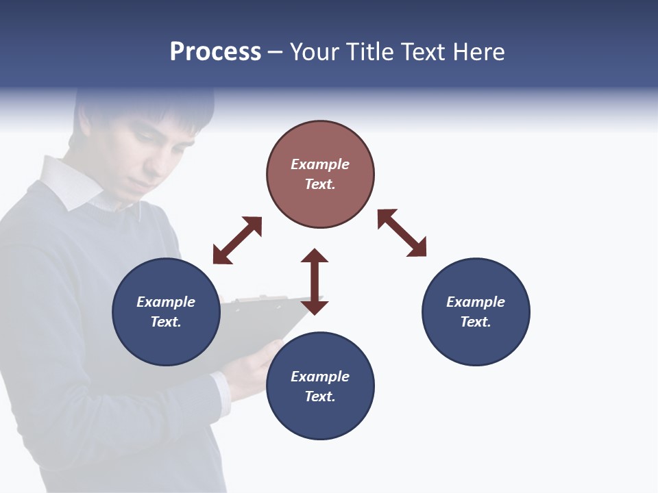 A Man In A Blue Sweater Is Holding A Clipboard PowerPoint Template