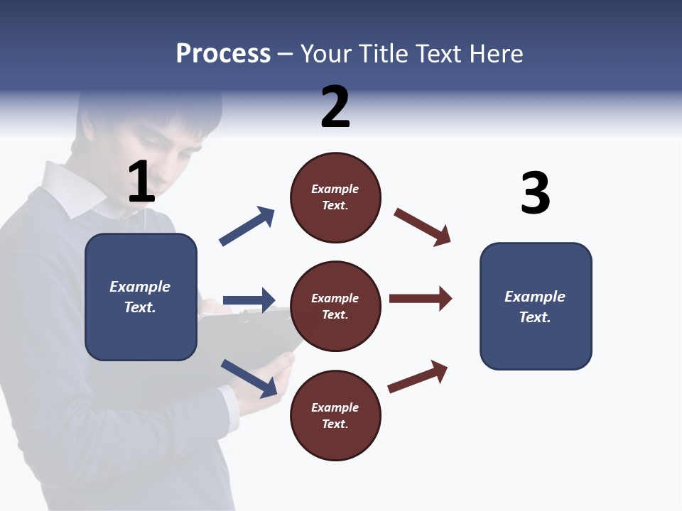 A Man In A Blue Sweater Is Holding A Clipboard PowerPoint Template