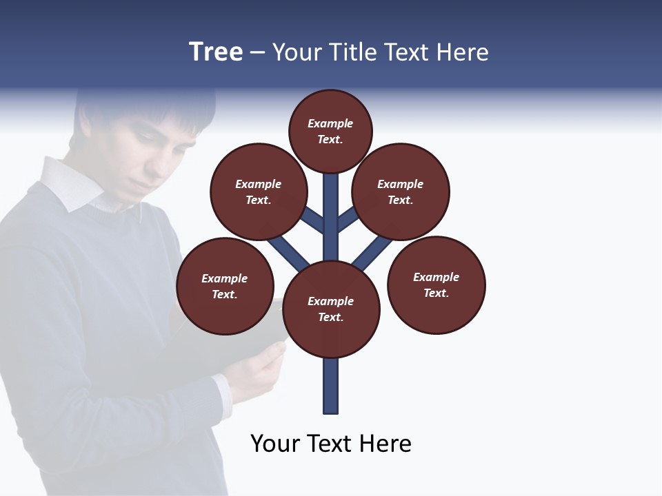 A Man In A Blue Sweater Is Holding A Clipboard PowerPoint Template