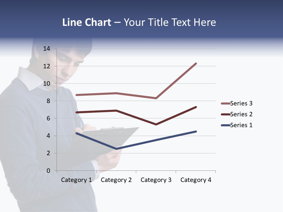 A Man In A Blue Sweater Is Holding A Clipboard PowerPoint Template