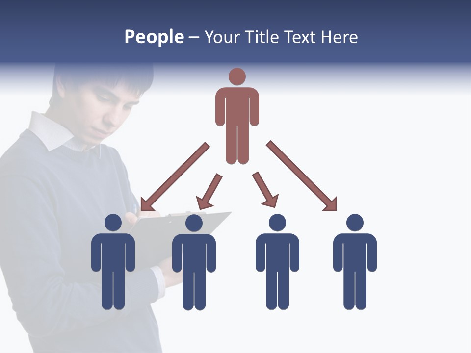 A Man In A Blue Sweater Is Holding A Clipboard PowerPoint Template