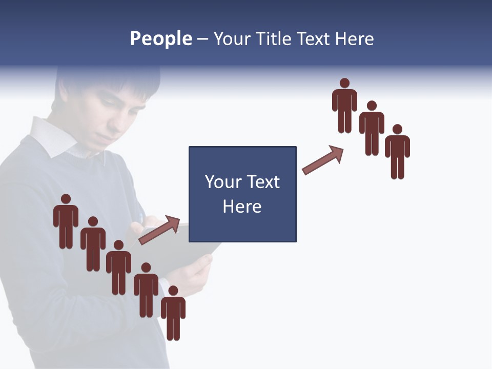 A Man In A Blue Sweater Is Holding A Clipboard PowerPoint Template