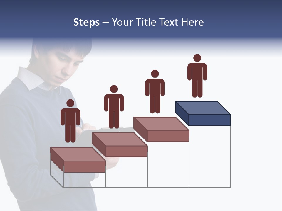 A Man In A Blue Sweater Is Holding A Clipboard PowerPoint Template