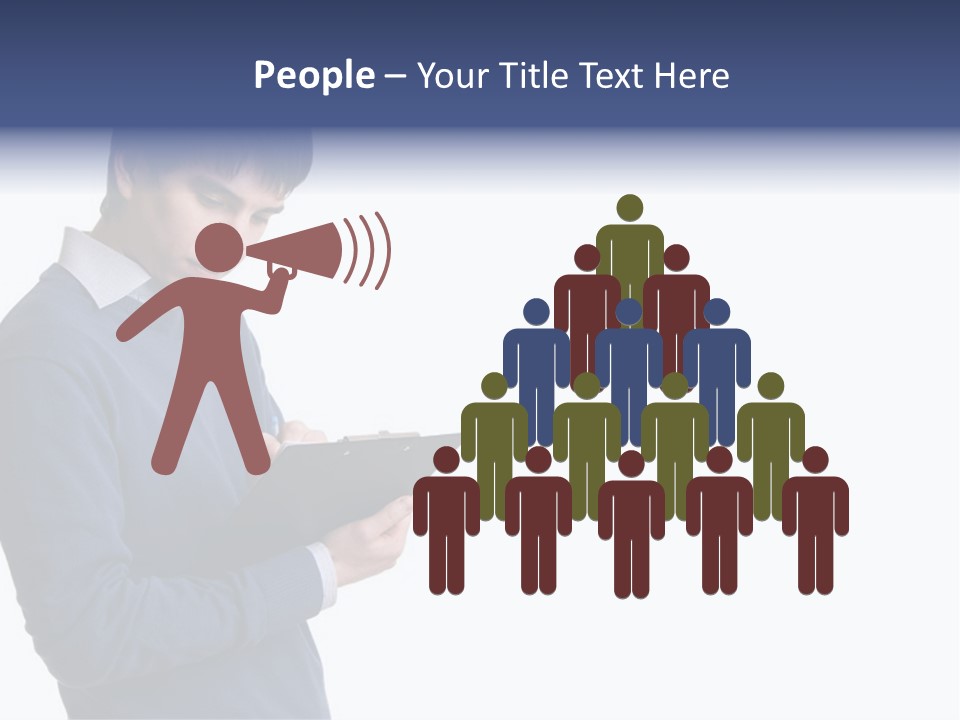 A Man In A Blue Sweater Is Holding A Clipboard PowerPoint Template