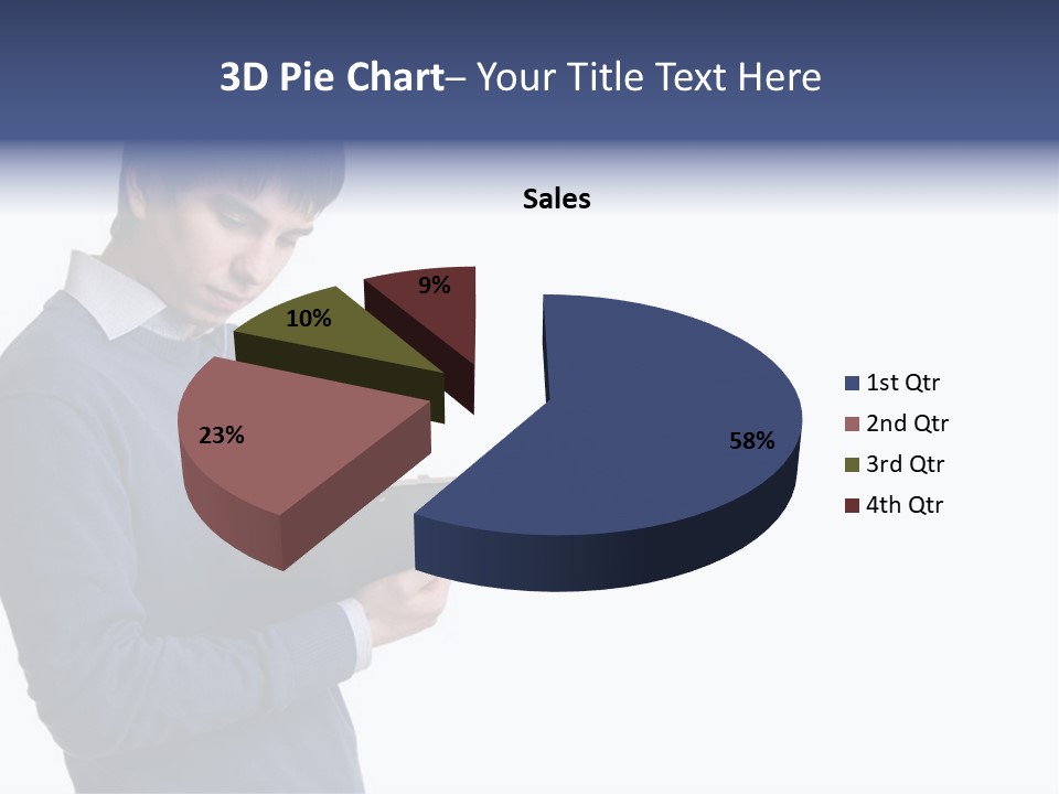 A Man In A Blue Sweater Is Holding A Clipboard PowerPoint Template