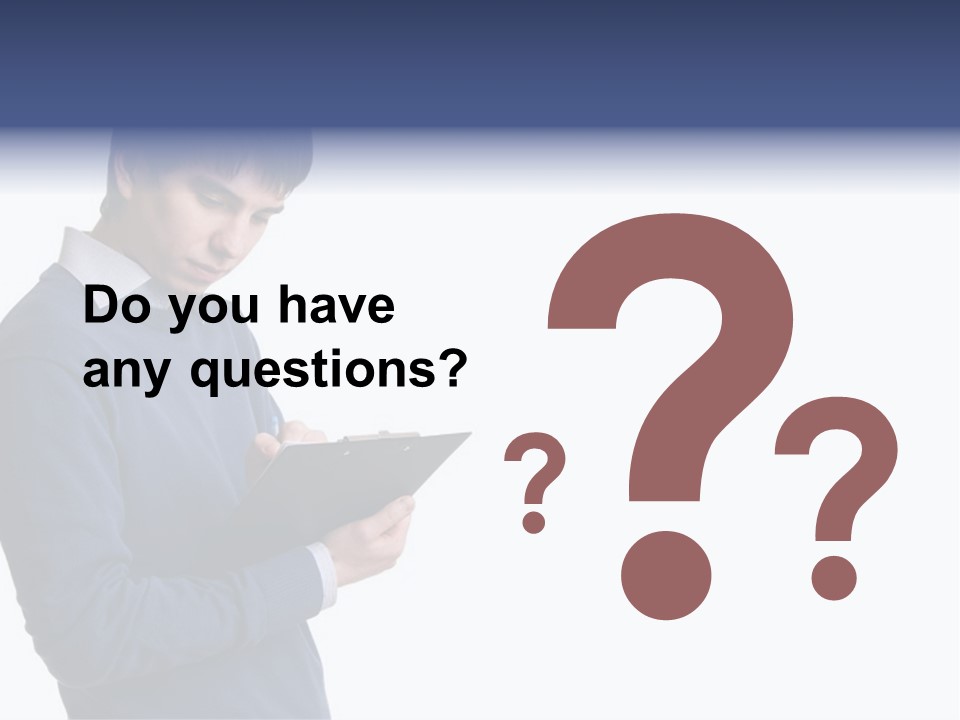 A Man In A Blue Sweater Is Holding A Clipboard PowerPoint Template