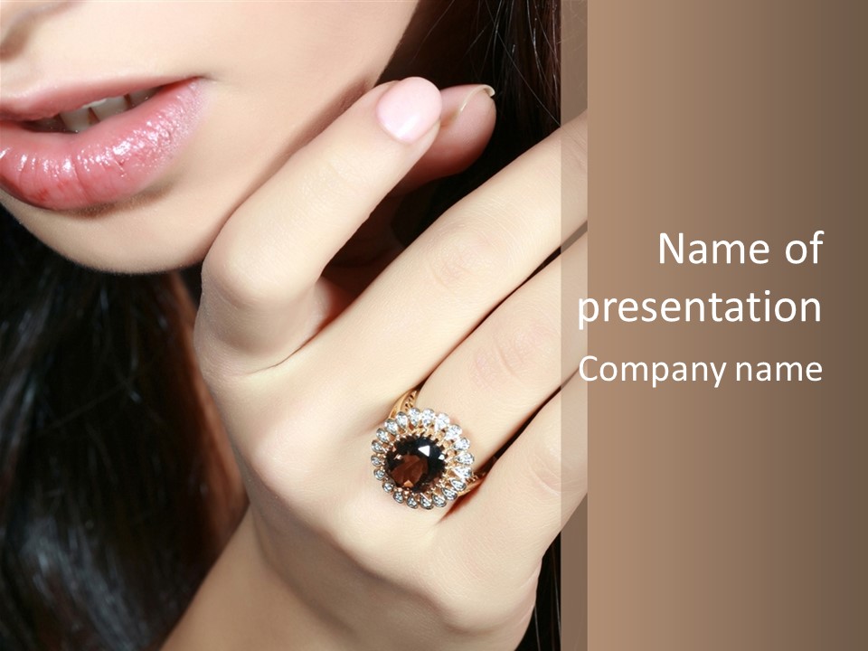 Portrait Of The Lady With The Big Ring With A Jewel On A Finger PowerPoint Template