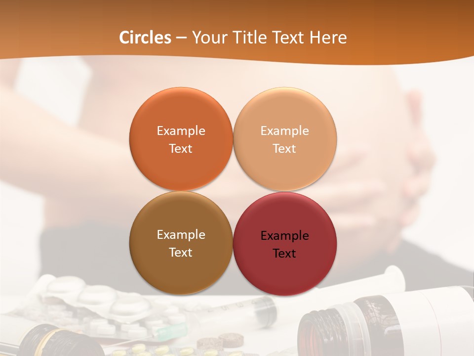 Yellow And Red Pills Spilling From Bottles And Blisters In Front Of Pregnant Woman, Shallow Dof PowerPoint Template