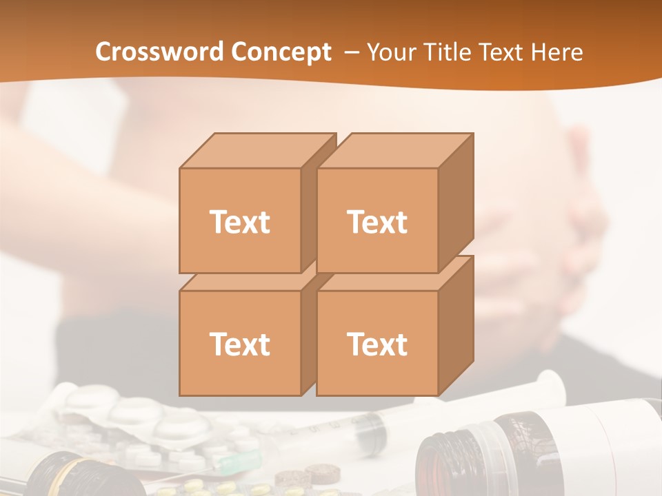 Yellow And Red Pills Spilling From Bottles And Blisters In Front Of Pregnant Woman, Shallow Dof PowerPoint Template