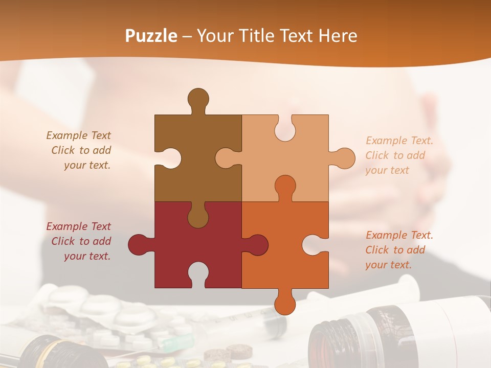 Yellow And Red Pills Spilling From Bottles And Blisters In Front Of Pregnant Woman, Shallow Dof PowerPoint Template