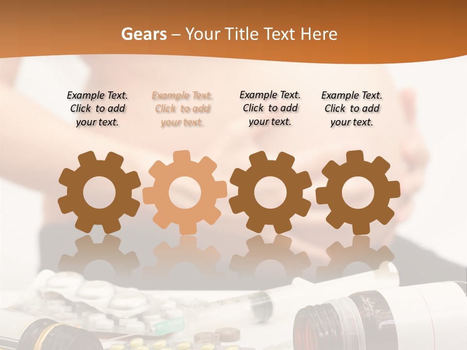 Yellow And Red Pills Spilling From Bottles And Blisters In Front Of Pregnant Woman, Shallow Dof PowerPoint Template