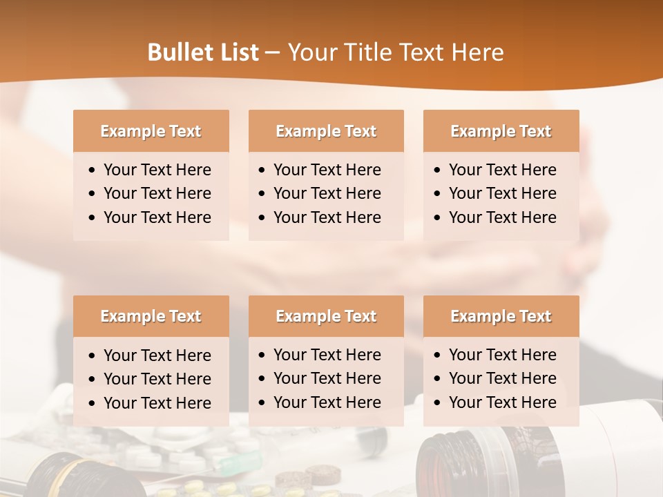 Yellow And Red Pills Spilling From Bottles And Blisters In Front Of Pregnant Woman, Shallow Dof PowerPoint Template