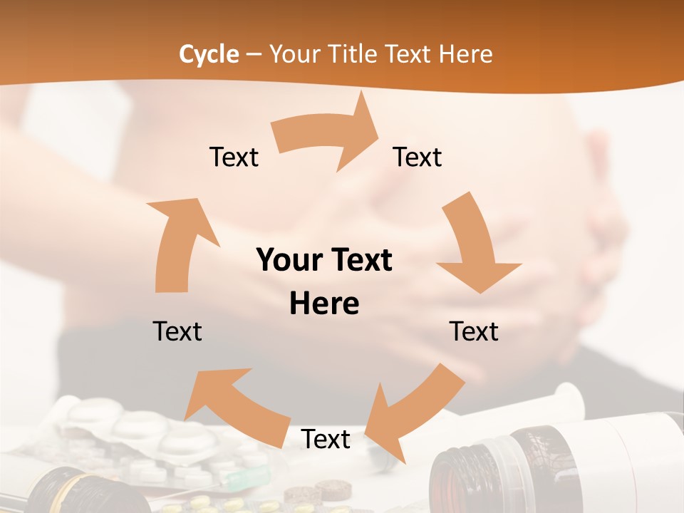 Yellow And Red Pills Spilling From Bottles And Blisters In Front Of Pregnant Woman, Shallow Dof PowerPoint Template
