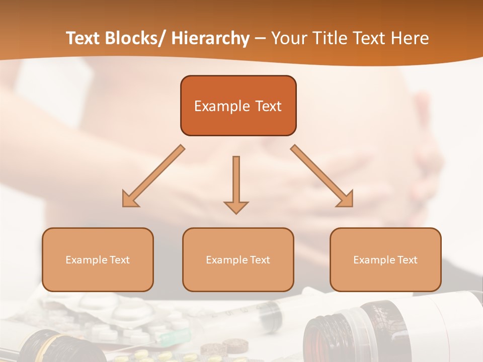 Yellow And Red Pills Spilling From Bottles And Blisters In Front Of Pregnant Woman, Shallow Dof PowerPoint Template