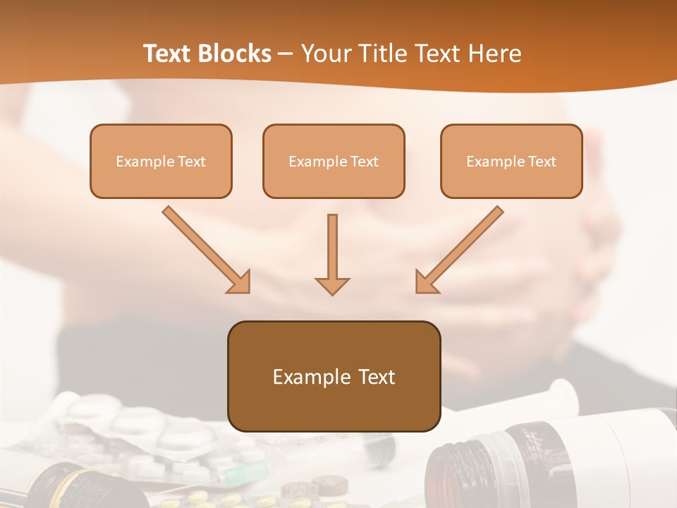 Yellow And Red Pills Spilling From Bottles And Blisters In Front Of Pregnant Woman, Shallow Dof PowerPoint Template