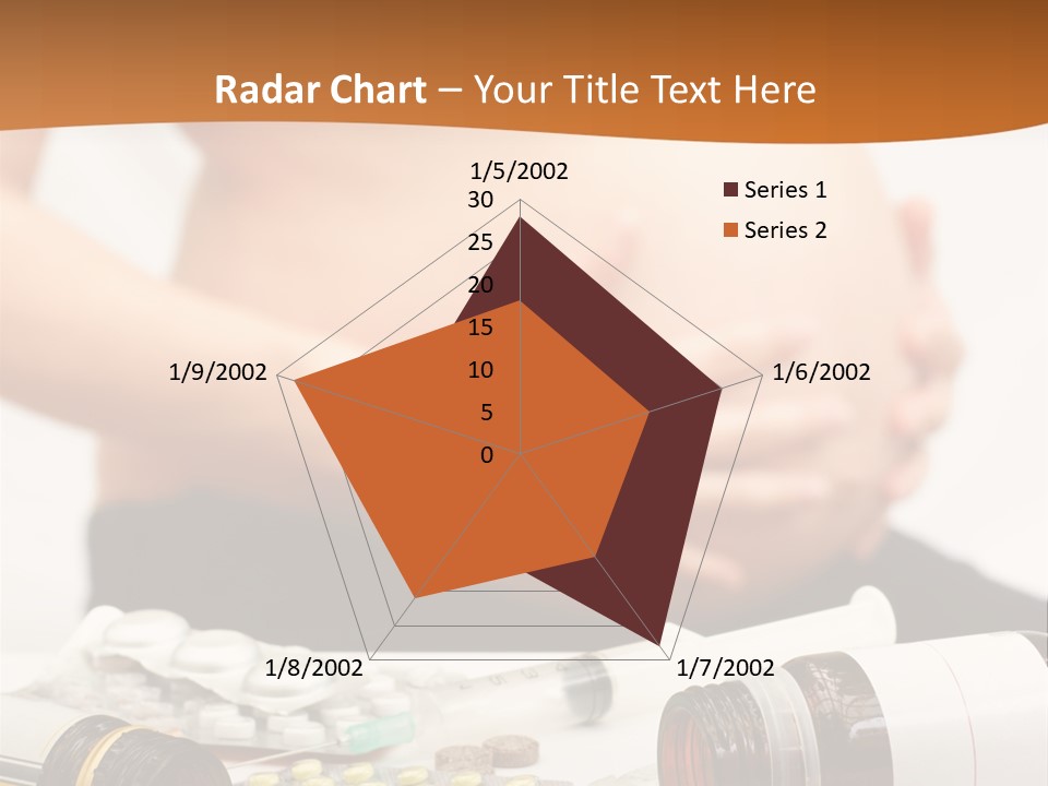 Yellow And Red Pills Spilling From Bottles And Blisters In Front Of Pregnant Woman, Shallow Dof PowerPoint Template